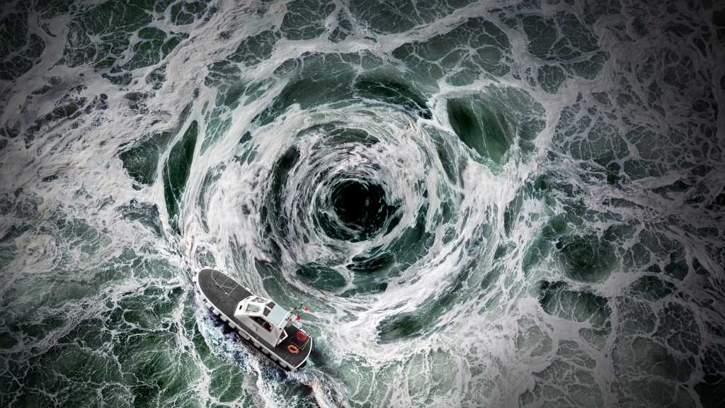 boat getting sucked into a whirlpool